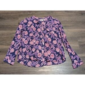Xirena Button Down Shirt Jesse Purple Floral Print Size Small Long Sleeve